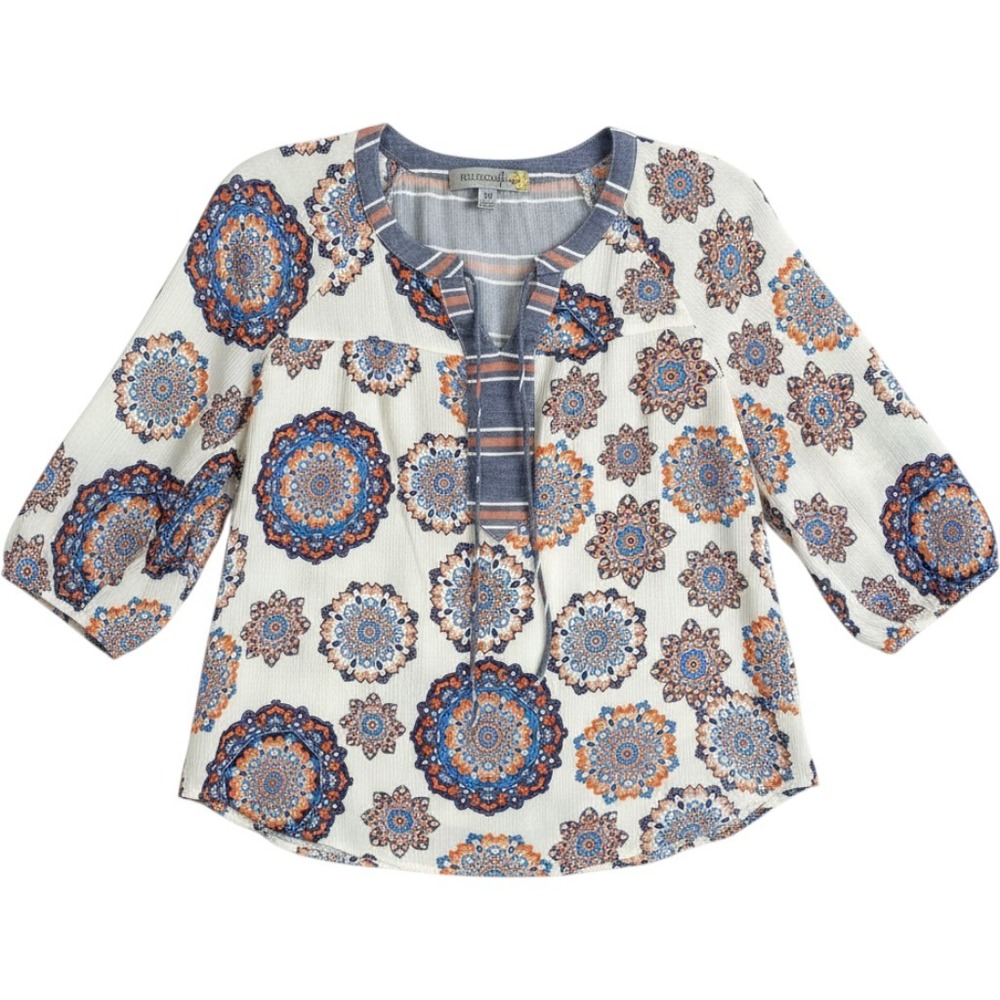 Figueroa &‎ Flower popover blouse features colorful mandala print 3/4 sleeves PM